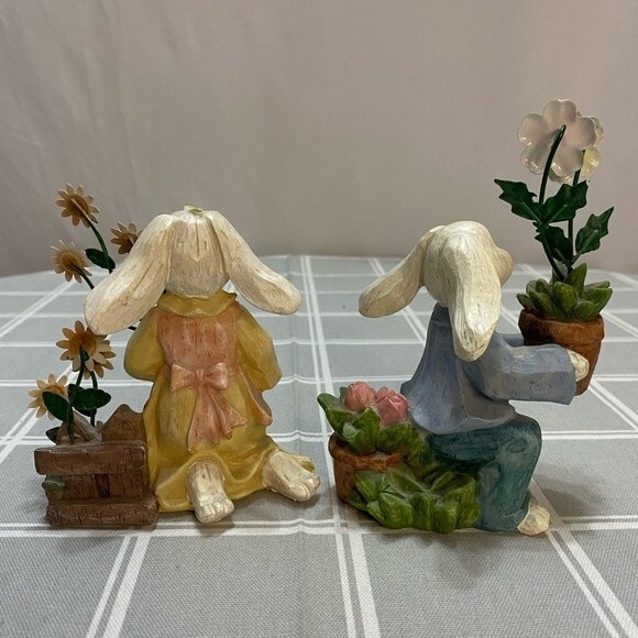 Home Interiors Spring Girl Boy Easter Bunny Rabbit Figurine Garden Flower Floral - Picture 3 of 8